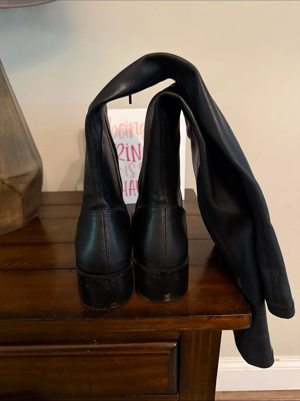 Steve Madden Black Leather Mid-Calf Heeled Boots